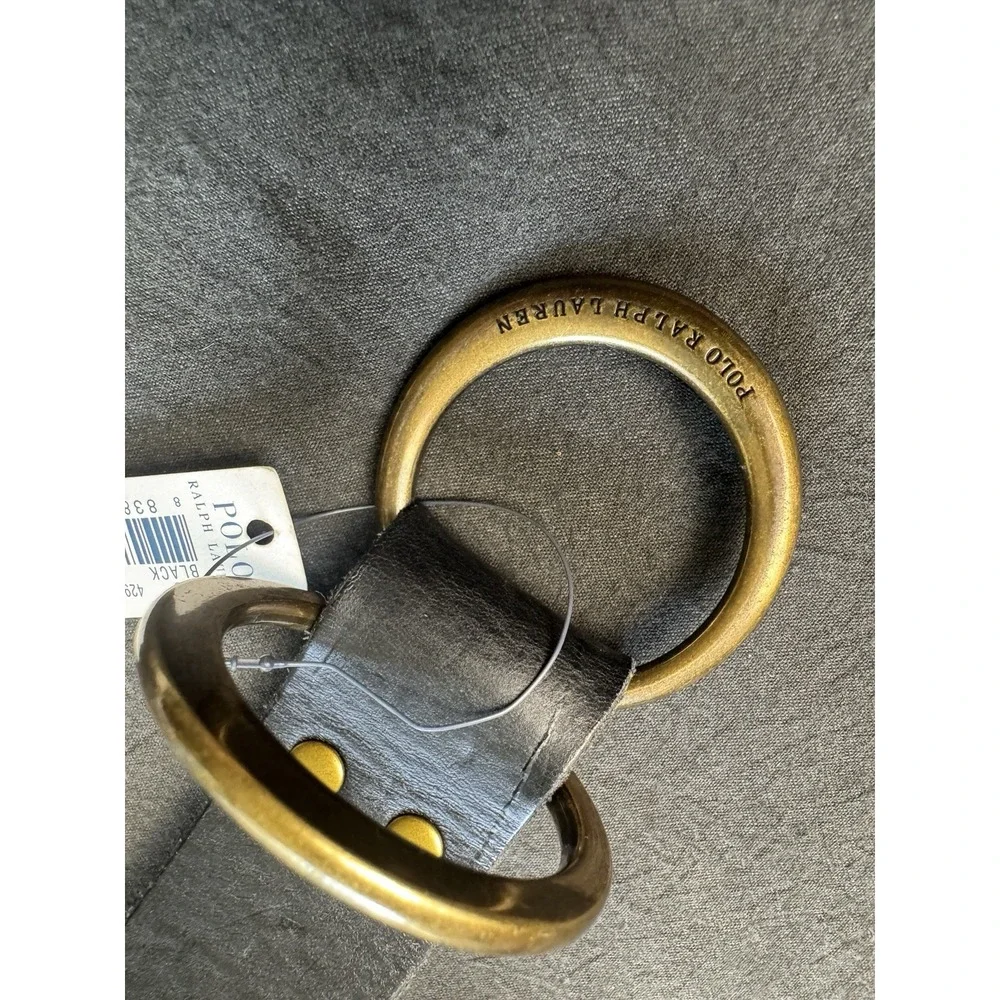 NWT Polo Ralph Lauren Womens Black Leather Double O-Ring Belt Brass Buckle S